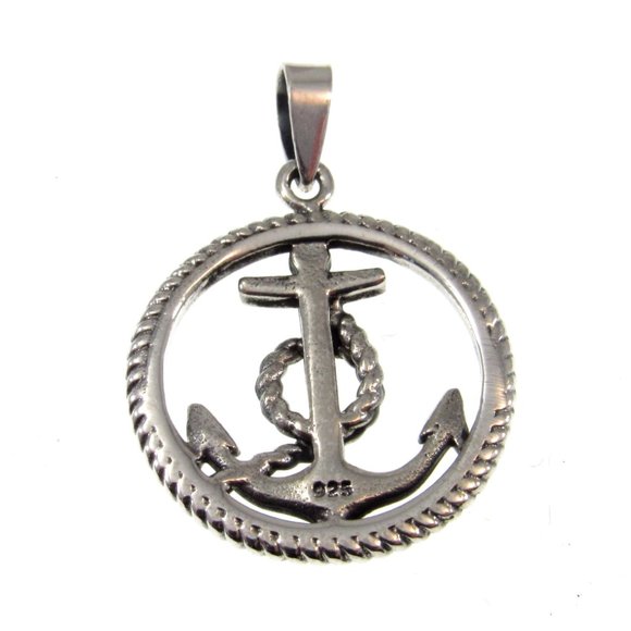 Solid 925 Sterling Silver Round Anchor and Rope Pendant - Sailorcore Jewelry - Picture 8 of 8